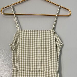 Miss Guided Light Green Checkerd Print with Straps and Ruffle Dress